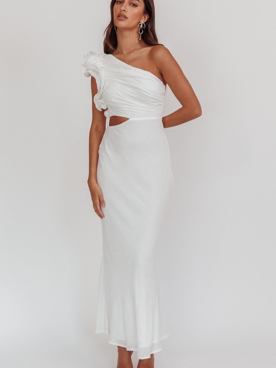 saints + secrets Dresses & Skirts - Saints & Secret One-Shoulder White Cutout Maxi Dress Gown